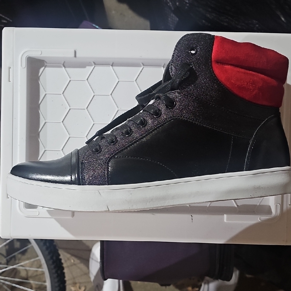 Stylish Black and Red High-Top Sneakers